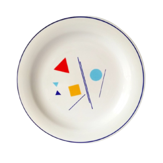 Duży talerz ceramiczny w stylu pop art, geometryczna, oszczędna dekoracja, Włochy